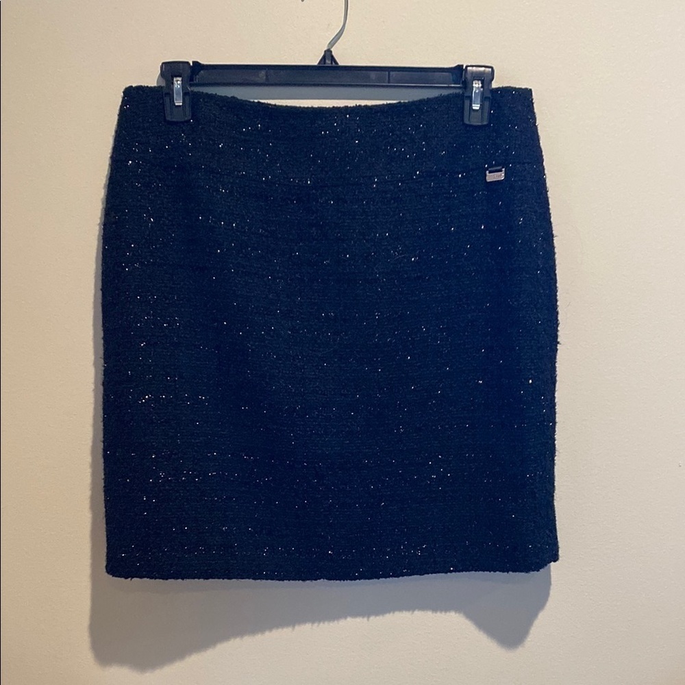 São Paulo Black Sparkle Tweed Pencil Skirt Metallic Plaid 10-12